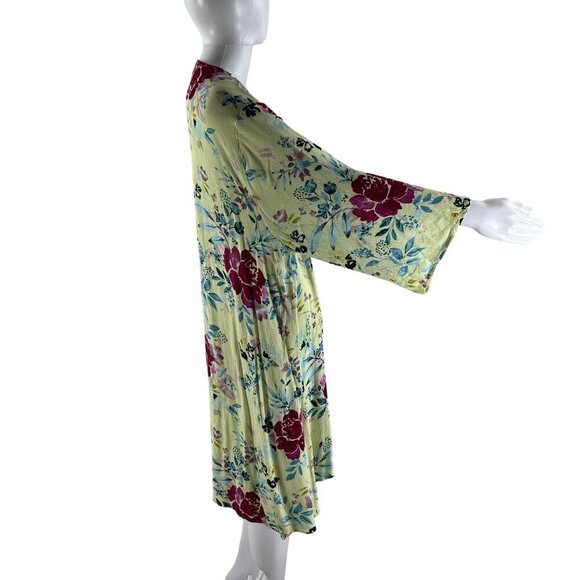 Torrid Womens M-L Floral Kelly Green Kimono Crinkle Gauze Cardigan Bloomcore - Picture 1 of 10